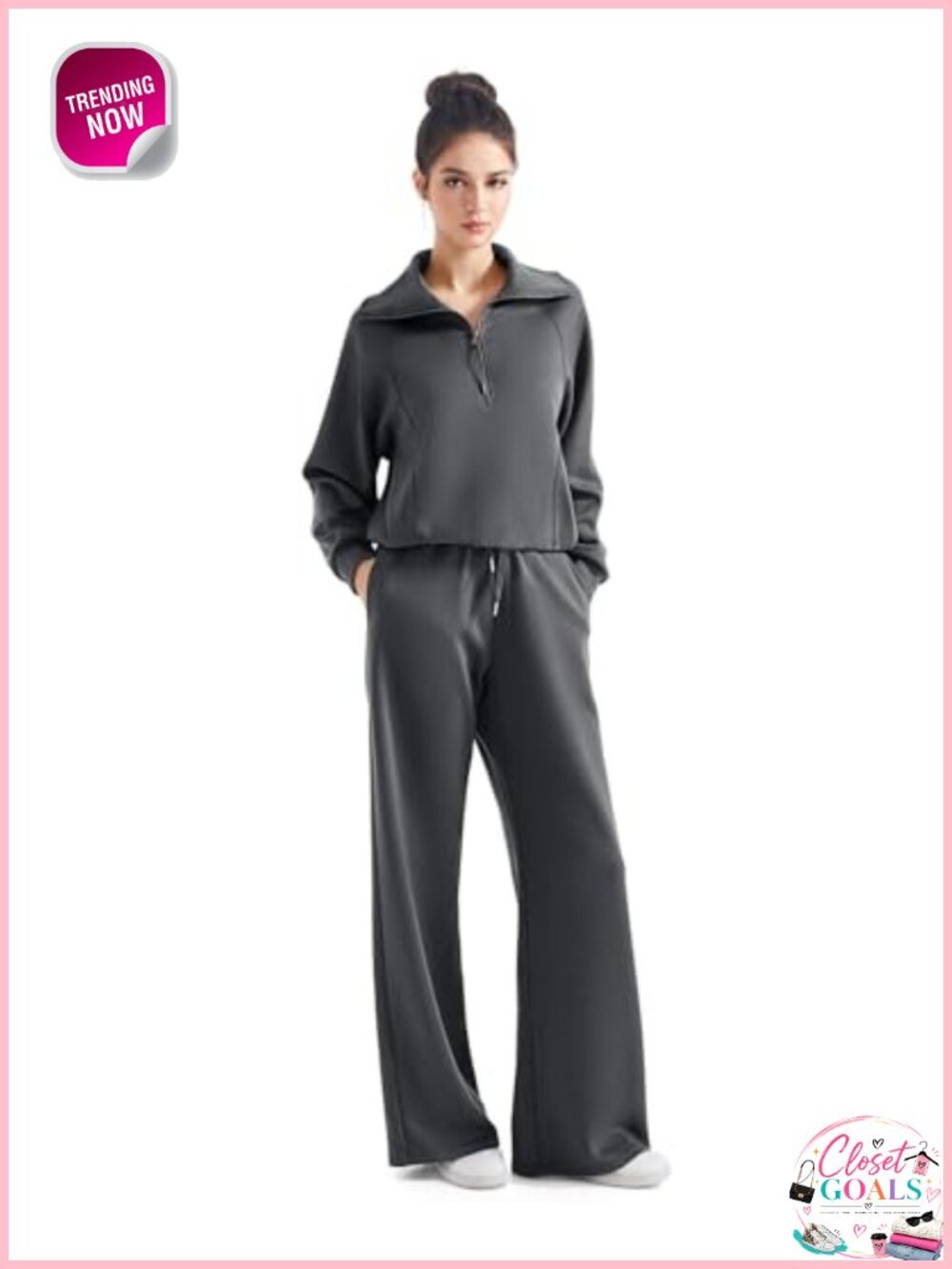 Modal Blend Lounge Set Wide Leg Sweatpants Half Zip Sweatshirt